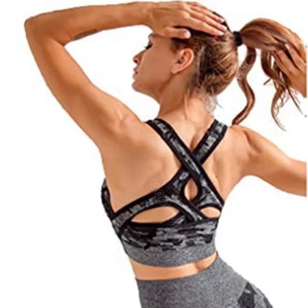 Camo Sports Bra with Surplice Bust and Unique Back Design